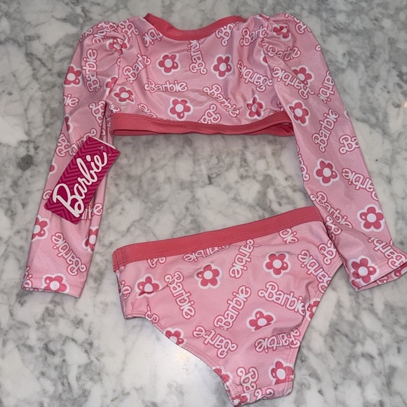 NWT Barbie Floral Pink Kids Rashguard Swim Set 3T - Picture 12 of 12